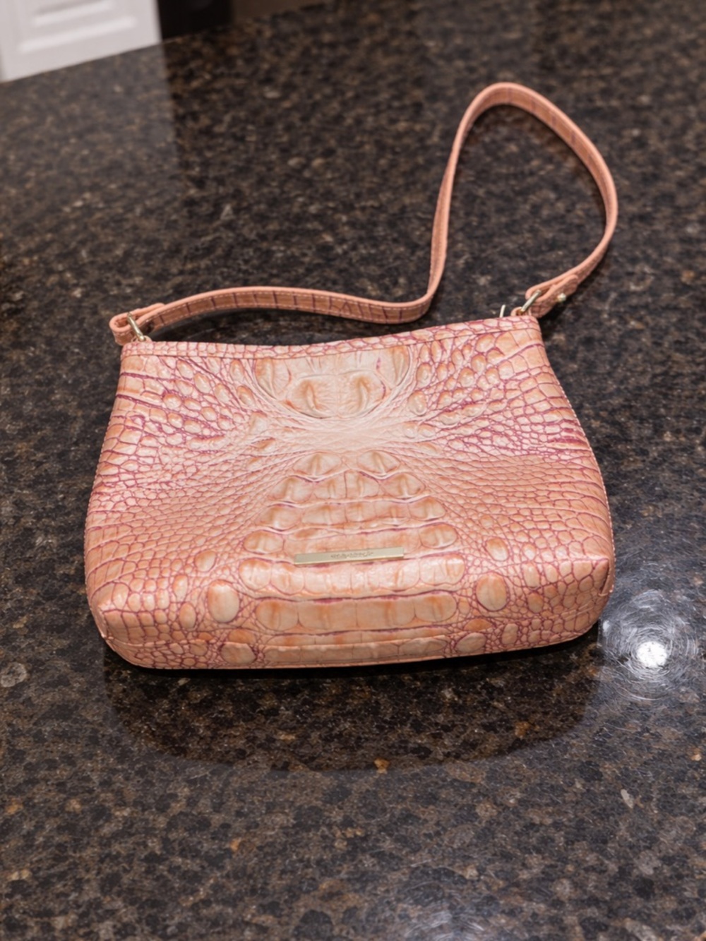 Brahmin Lorelei Pink Melbourne Croc Embossed Leather Shoulder Bag Rare